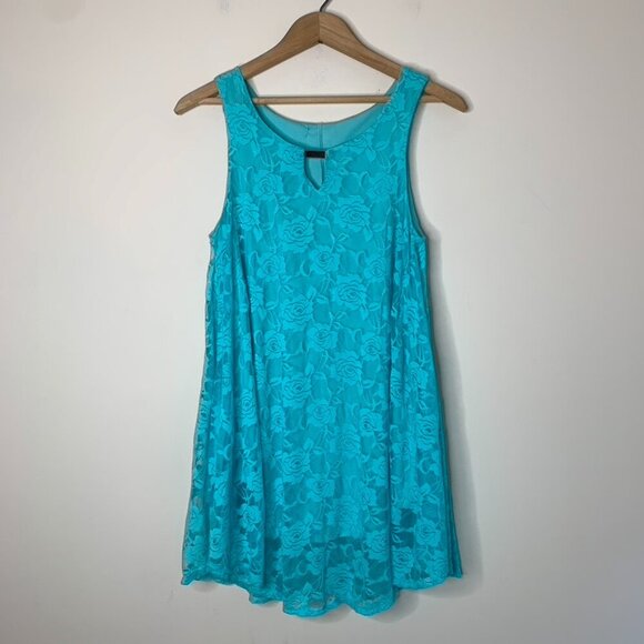 Women's Blue Floral Lace Dress Blouse Tank Top Sleeveless - Picture 4 of 14